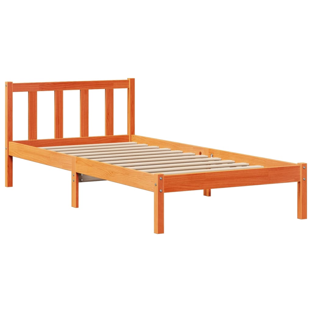 Lit bibliothèque sans matelas cire marron 100x200 cm pin massif - XIOS