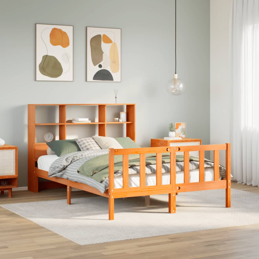 Lit bibliothèque sans matelas cire marron 140x200 cm pin massif - XIOS