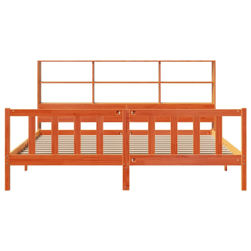 Lit bibliothèque sans matelas cire marron 180x200 cm pin massif