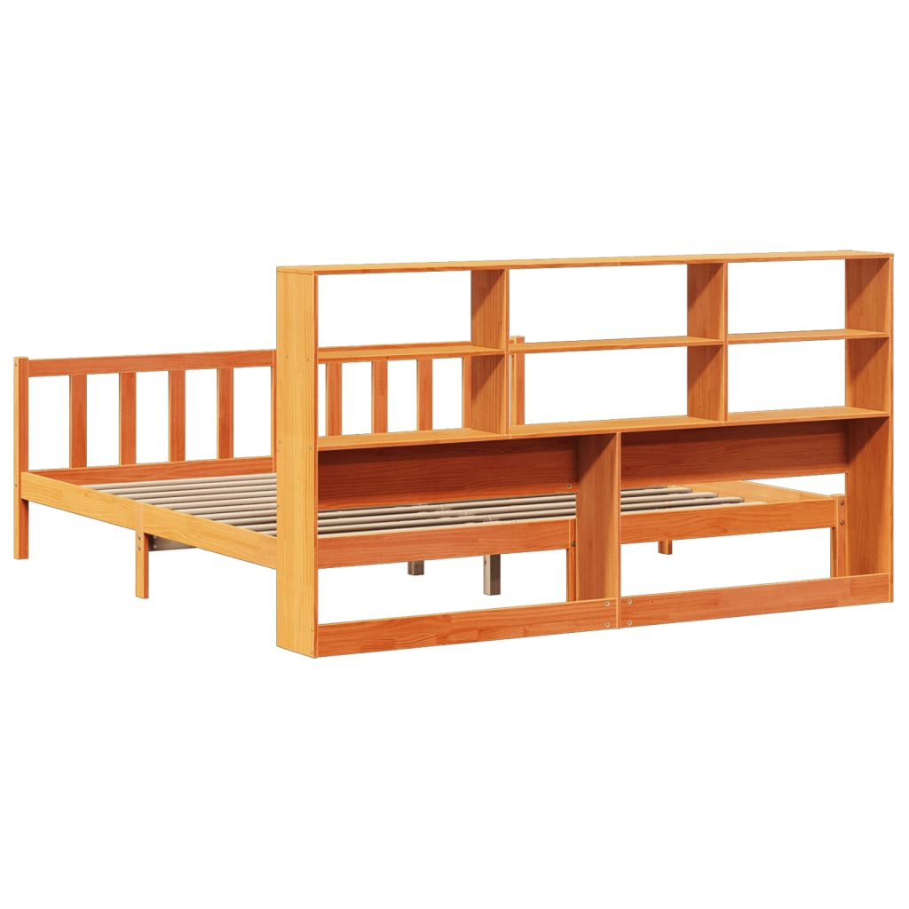Lit bibliothèque sans matelas cire marron 180x200 cm pin massif
