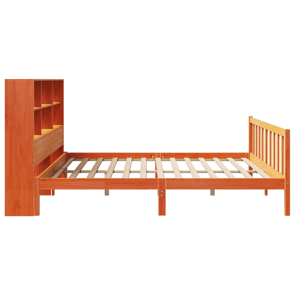 Lit bibliothèque sans matelas cire marron 200x200 cm pin massif