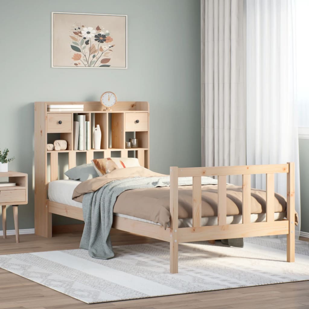 Lit bibliothèque sans matelas 75x190 cm bois de pin massif - XIOS