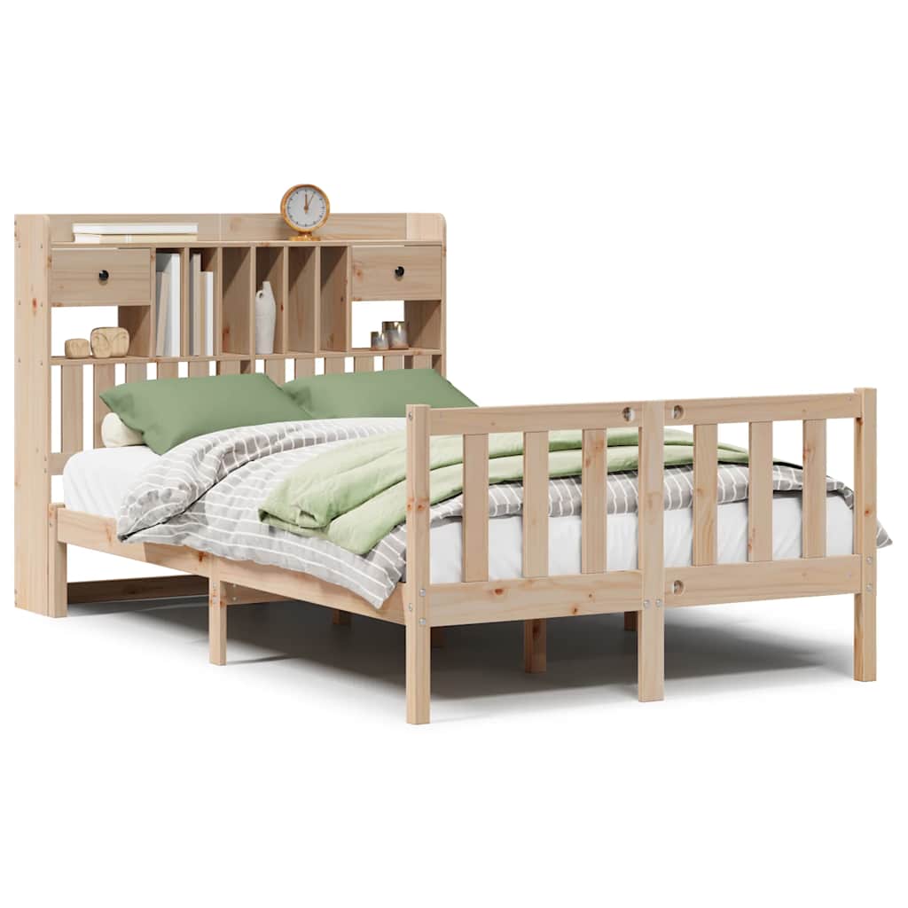 Lit bibliothèque sans matelas 135x190 cm bois de pin massif - XIOS