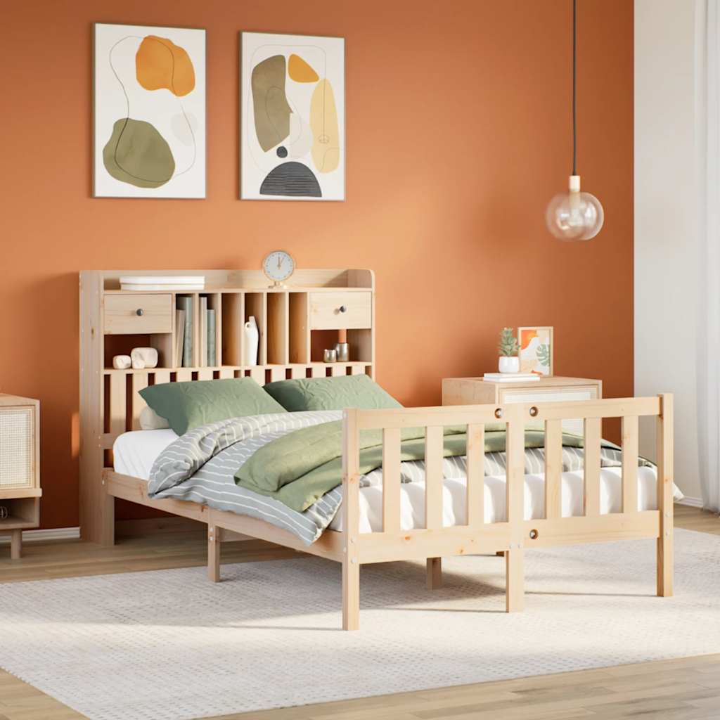 Lit bibliothèque sans matelas 135x190 cm bois de pin massif - XIOS