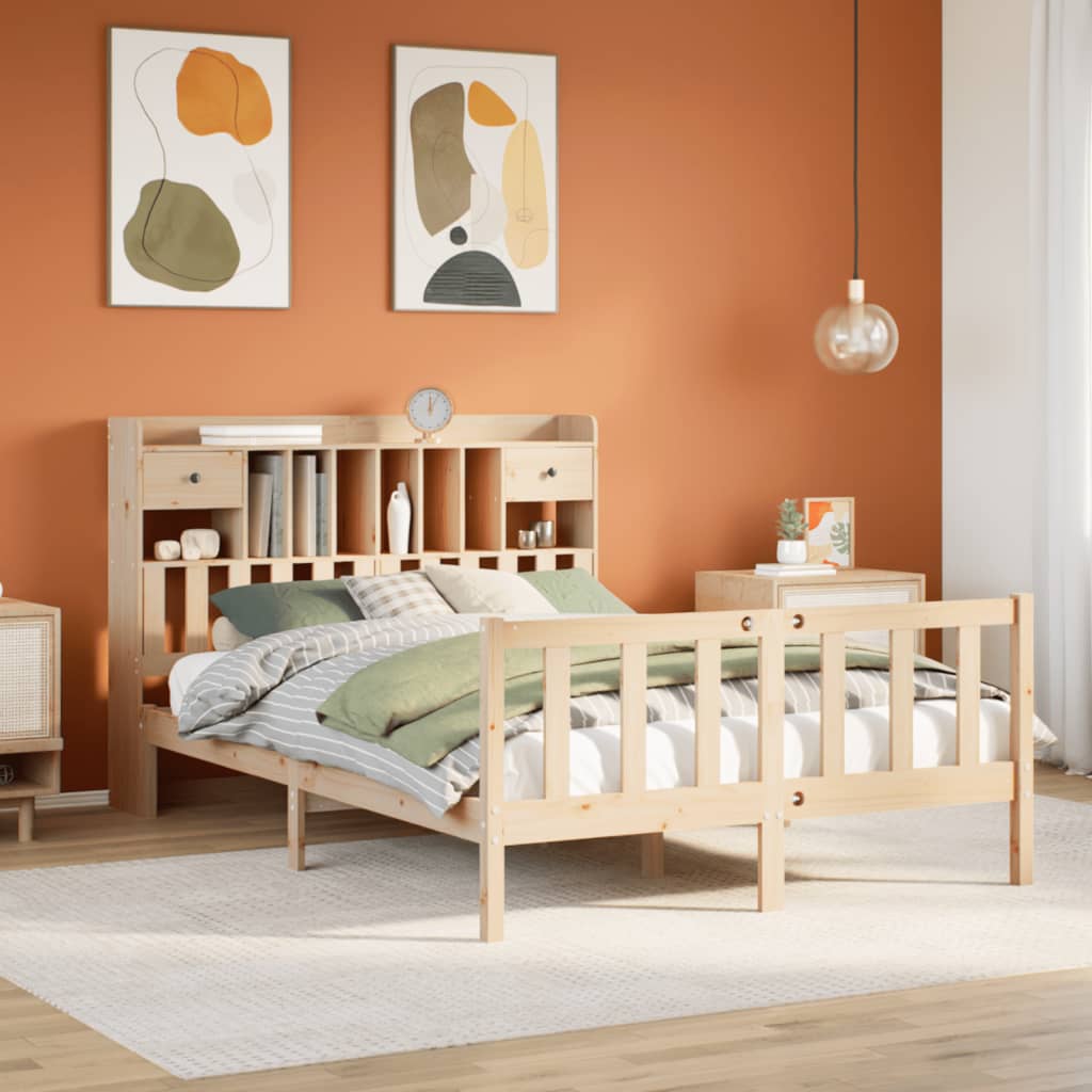 Lit bibliothèque sans matelas 140x200 cm bois massif de pin - XIOS