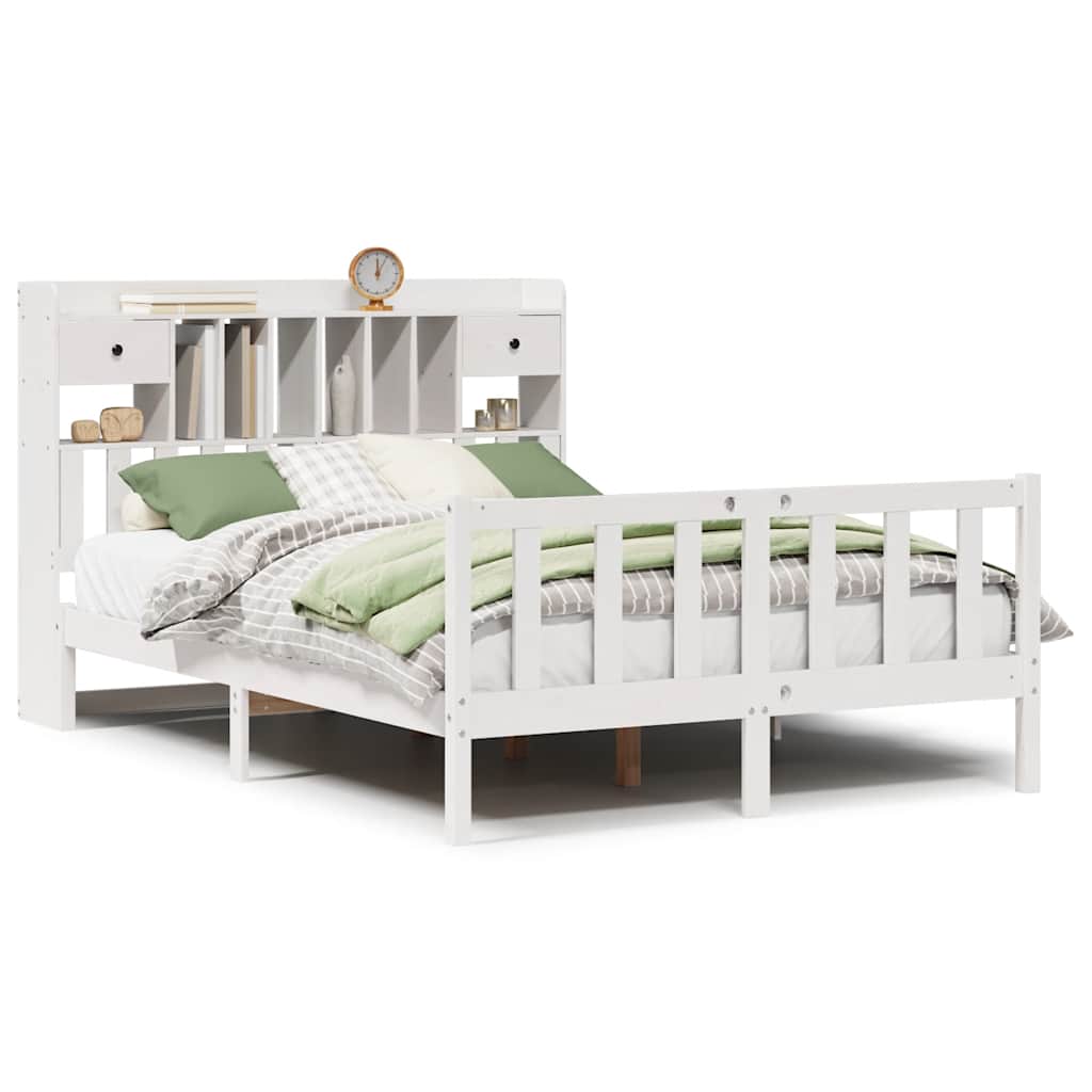 Lit bibliothèque sans matelas blanc 140x200 cm bois pin massif