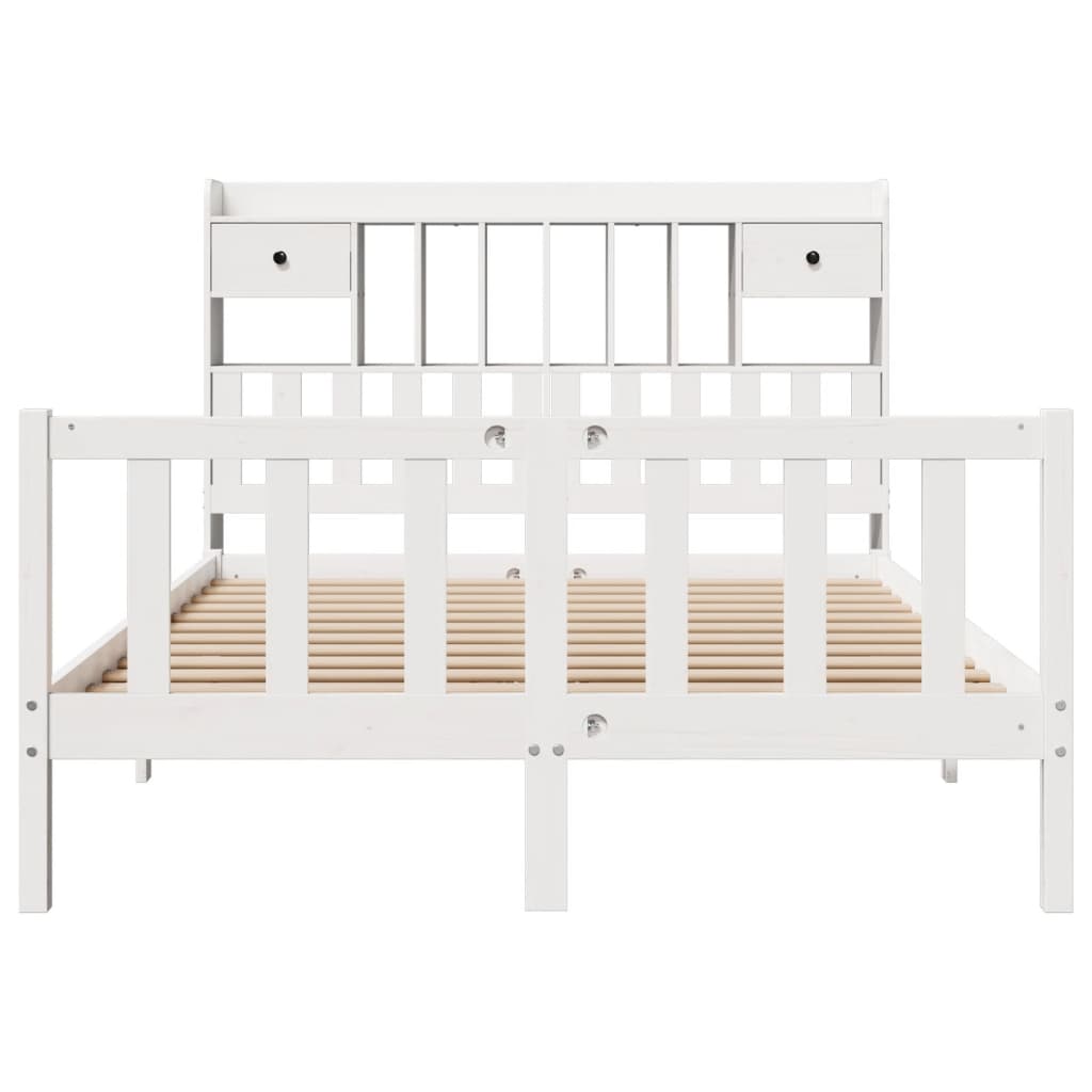 Lit bibliothèque sans matelas blanc 150x200 cm bois pin massif - XIOS