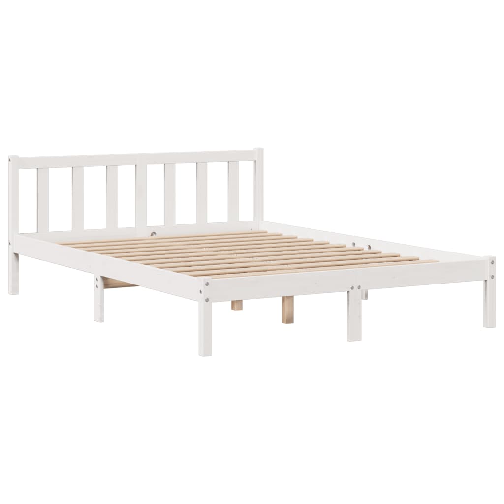 Lit bibliothèque sans matelas blanc 150x200 cm bois pin massif - XIOS