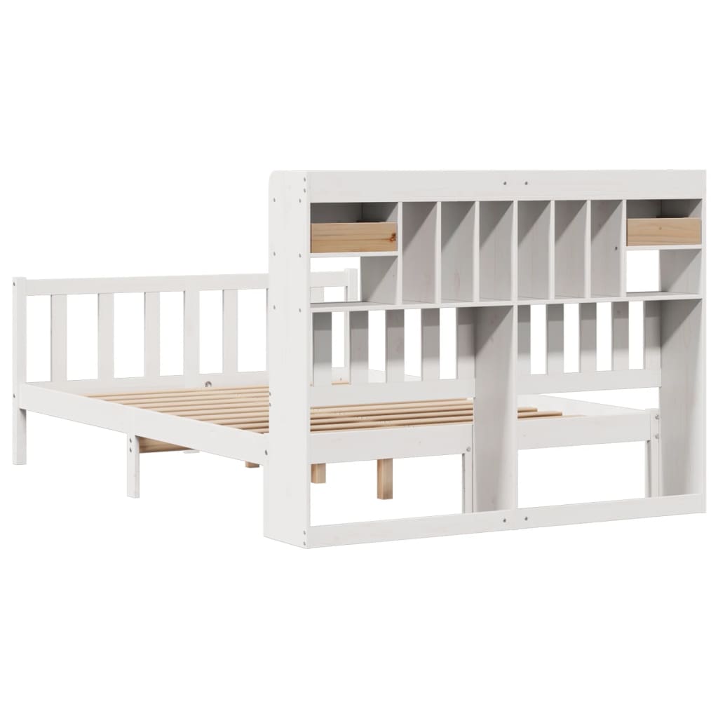 Lit bibliothèque sans matelas blanc 150x200 cm bois pin massif - XIOS