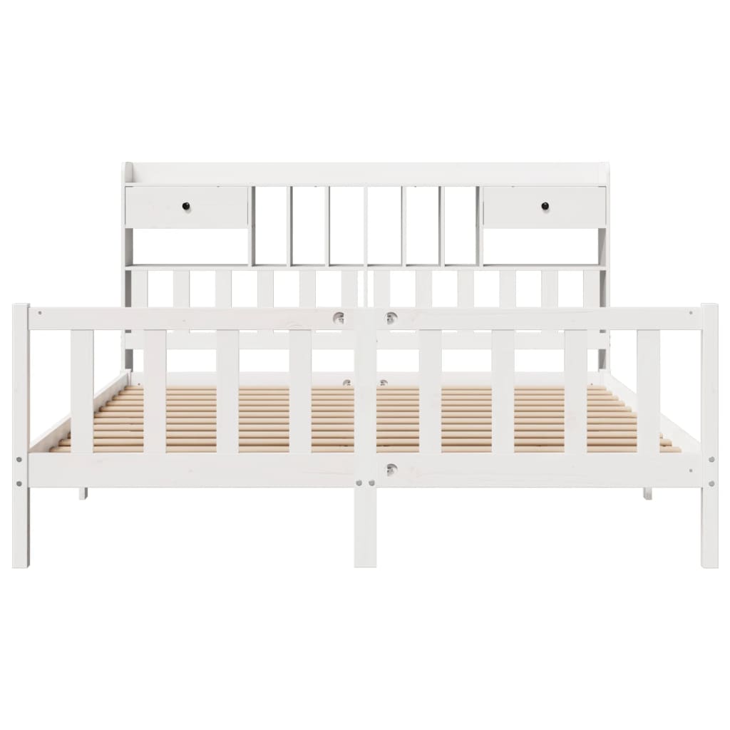 Lit bibliothèque sans matelas blanc 180x200 cm bois pin massif - XIOS