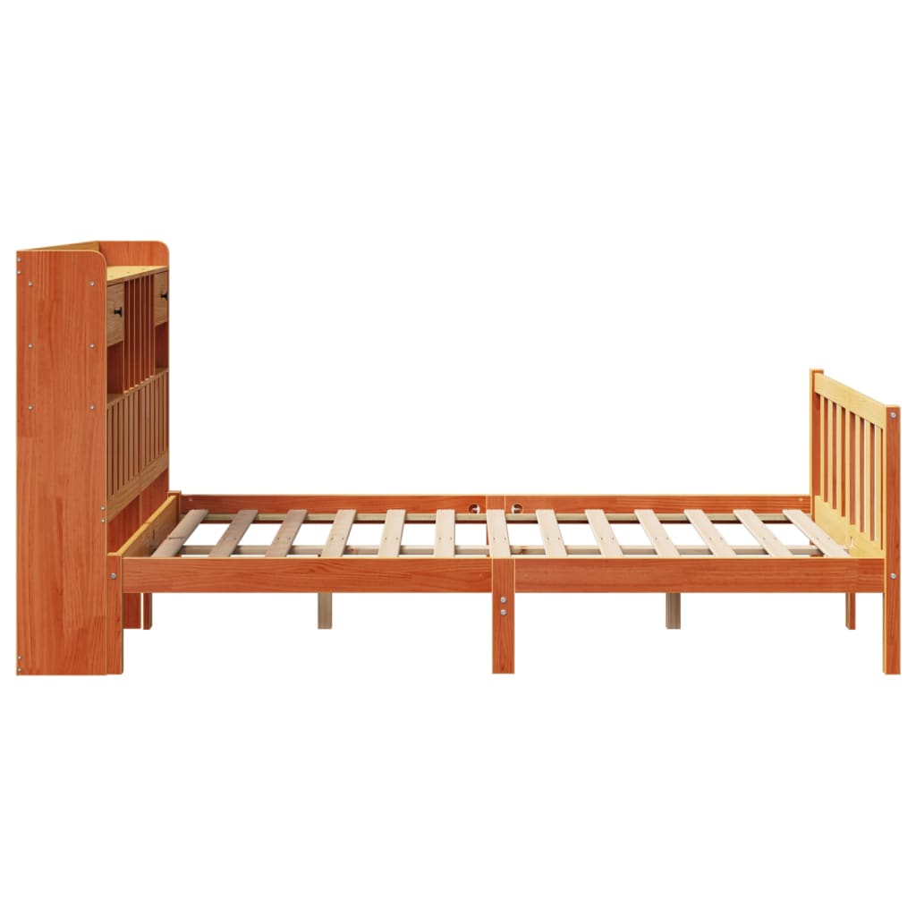 Lit bibliothèque sans matelas cire marron 135x190 cm pin massif