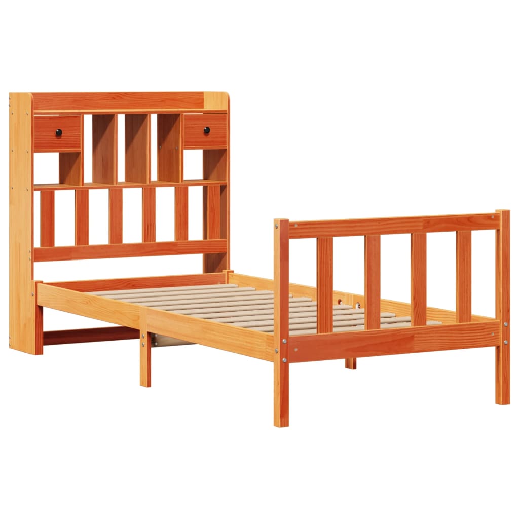 Lit bibliothèque sans matelas cire marron 100x200 cm pin massif - XIOS