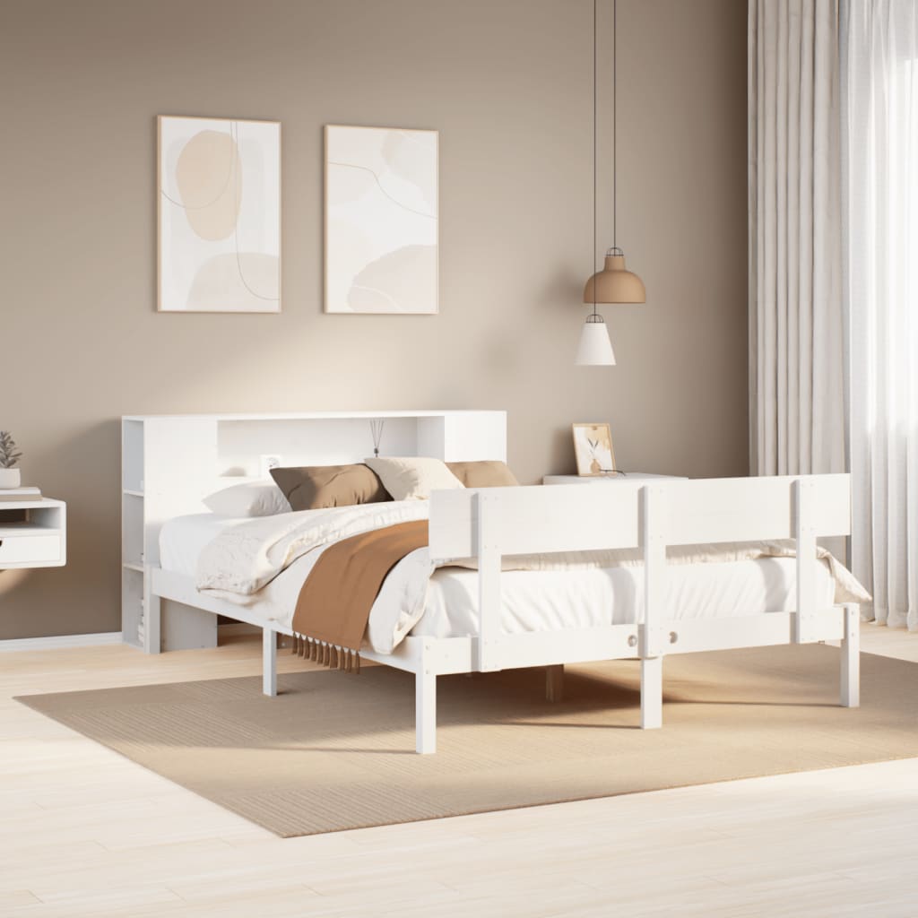 Lit bibliothèque sans matelas blanc 135x190 cm bois pin massif - XIOS