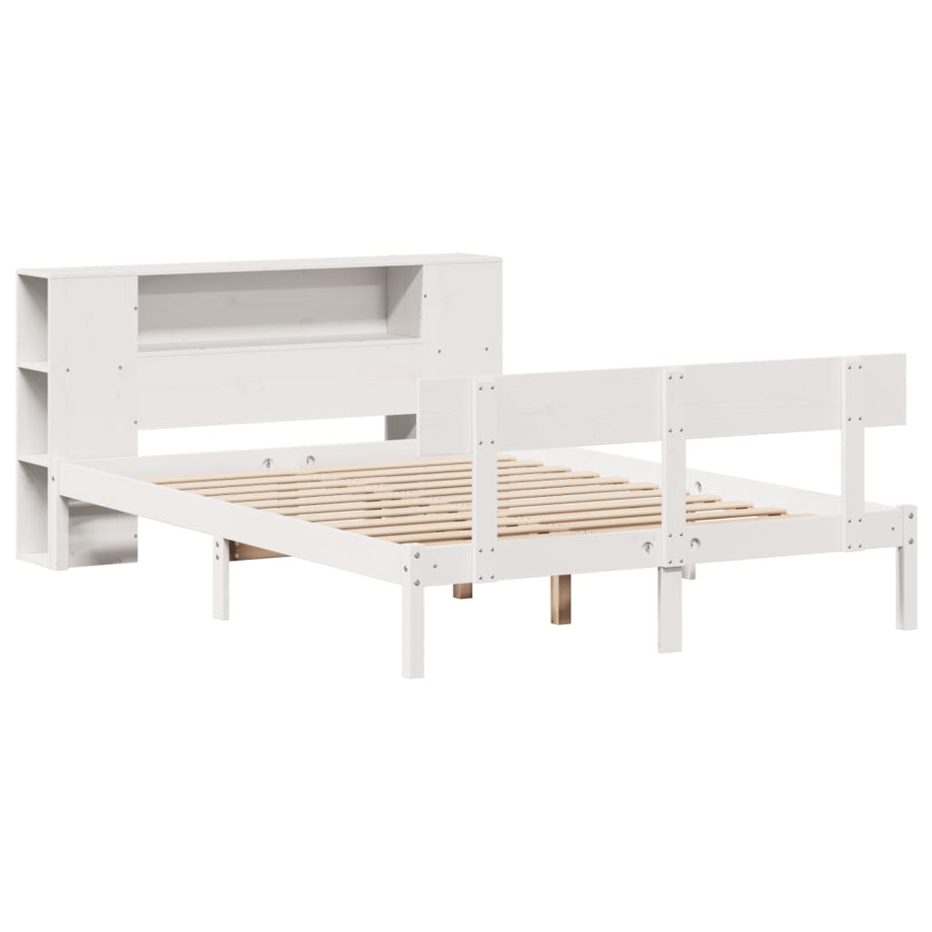 Lit bibliothèque sans matelas blanc 140x190 cm bois pin massif - XIOS