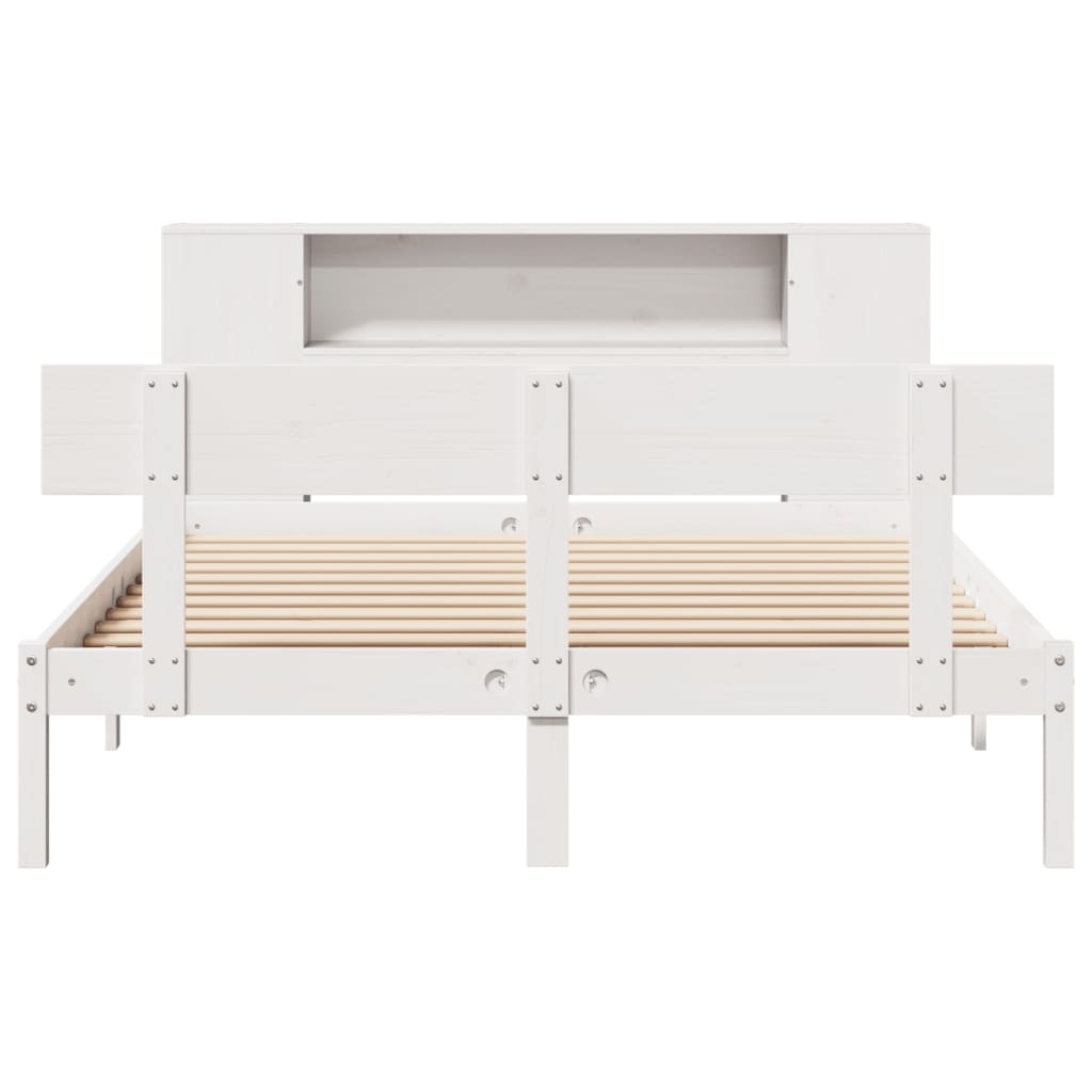 Lit bibliothèque sans matelas blanc 140x190 cm bois pin massif - XIOS
