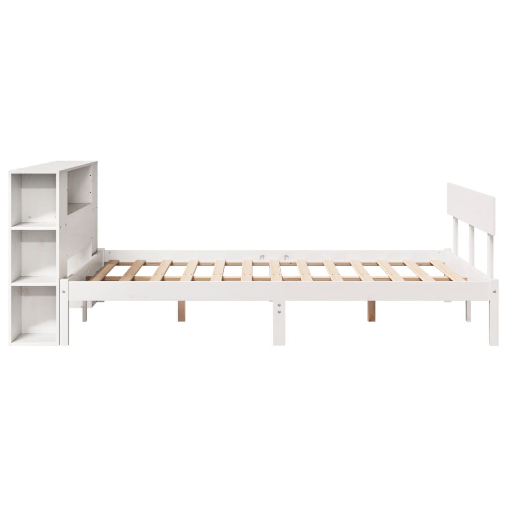 Lit bibliothèque sans matelas blanc 140x190 cm bois pin massif - XIOS