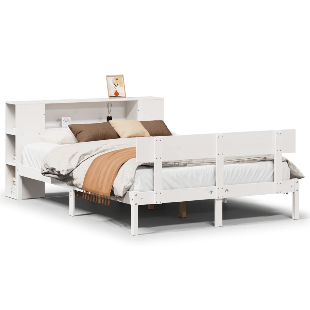 Lit bibliothèque sans matelas blanc 140x200 cm bois pin massif - XIOS