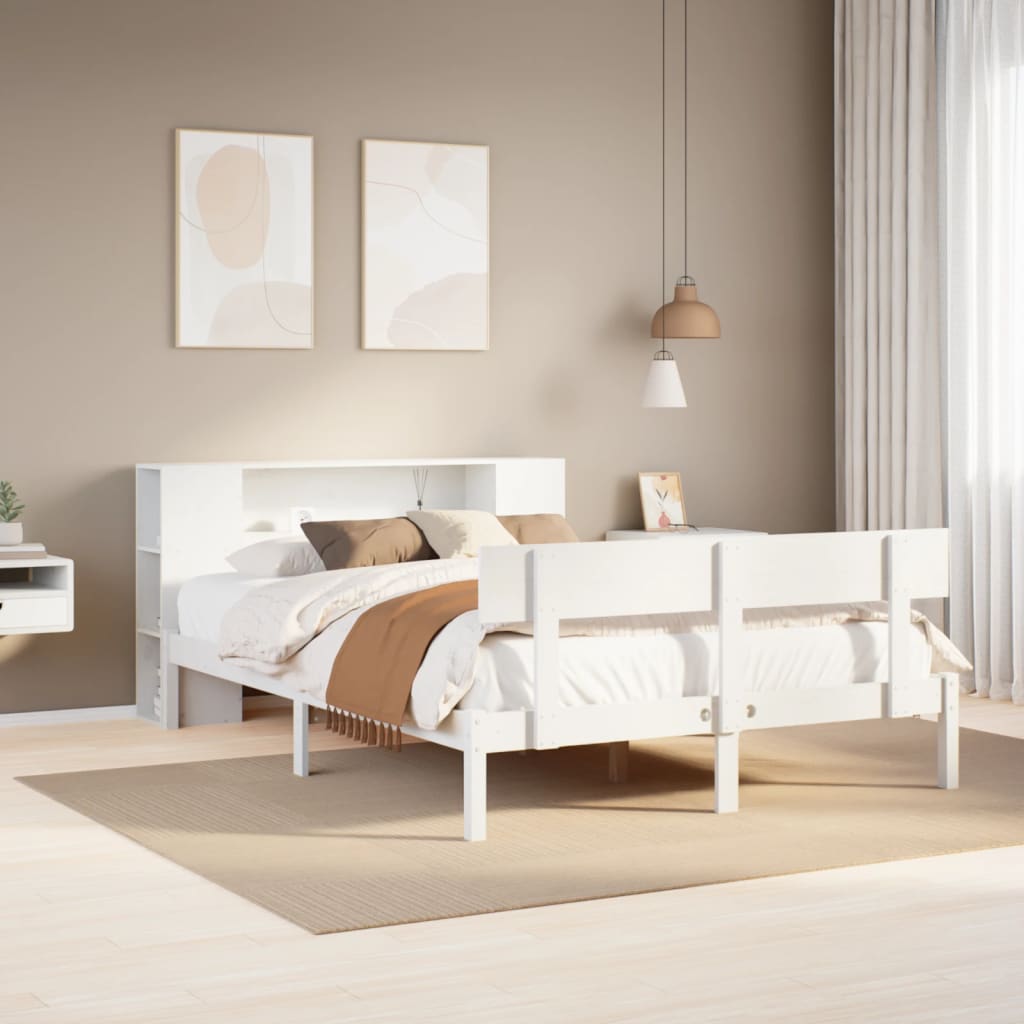 Lit bibliothèque sans matelas blanc 140x200 cm bois pin massif - XIOS