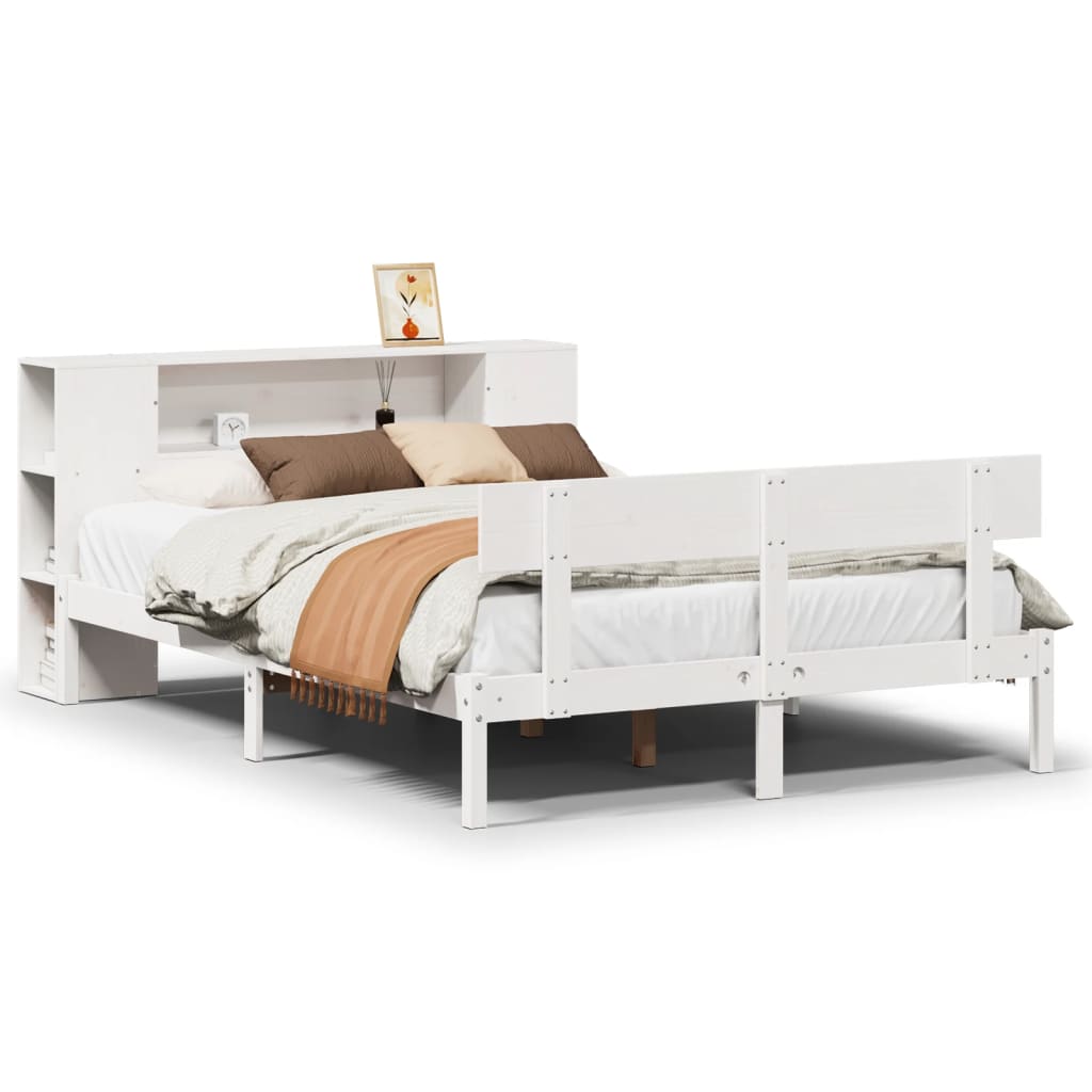 Lit bibliothèque sans matelas blanc 160x200 cm bois pin massif