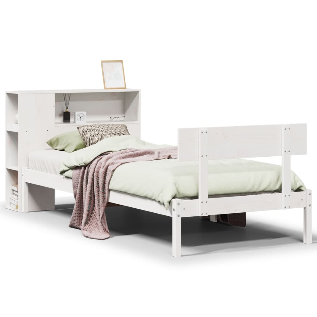 Lit bibliothèque sans matelas blanc 75x190cm bois de pin massif - XIOS