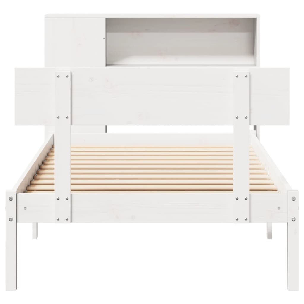Lit bibliothèque sans matelas blanc 75x190cm bois de pin massif - XIOS