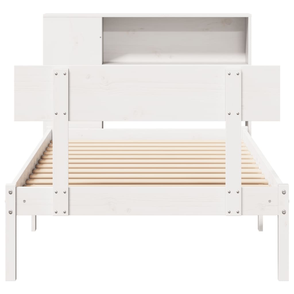 Lit bibliothèque sans matelas blanc 90x190cm bois de pin massif - XIOS