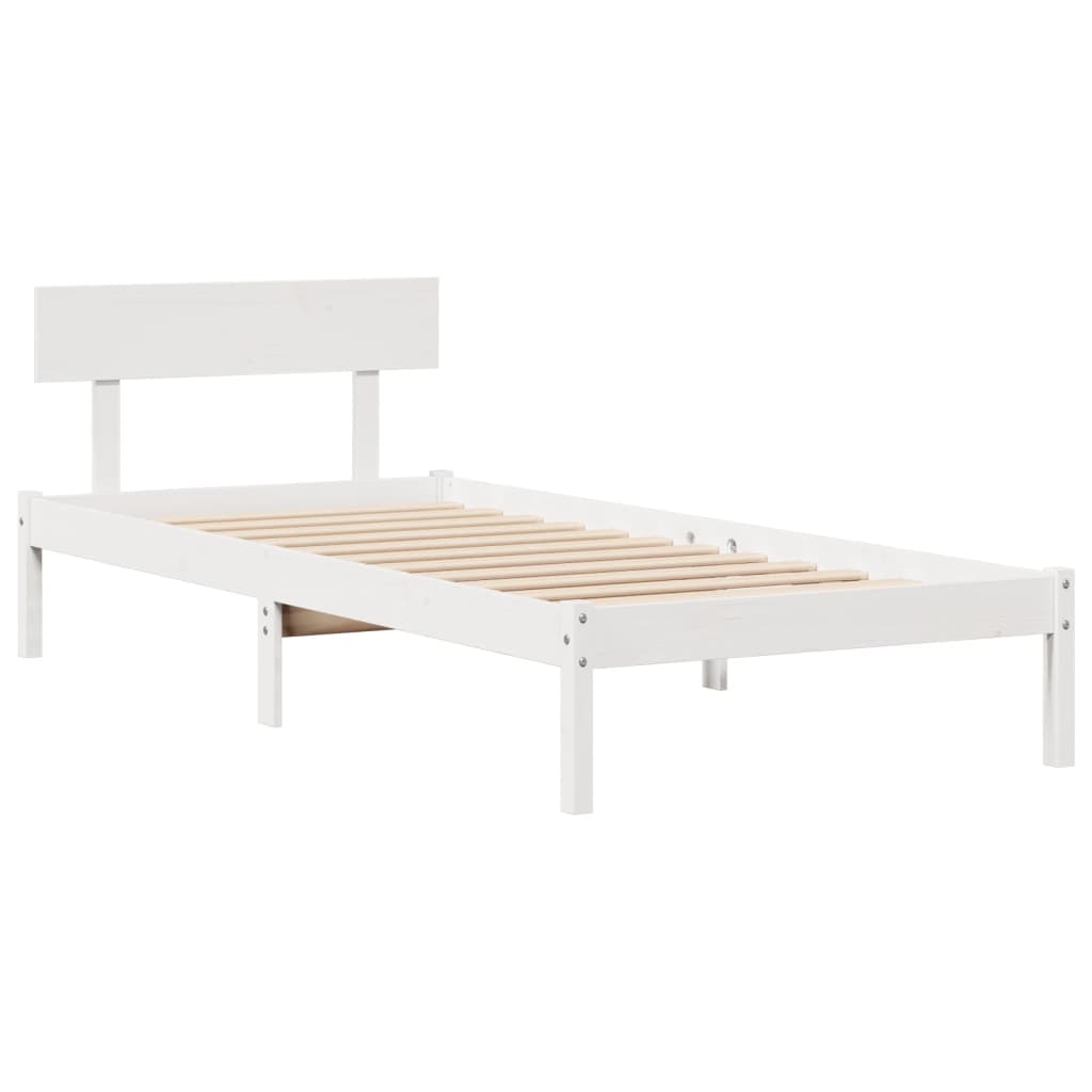 Lit bibliothèque sans matelas blanc 90x190cm bois de pin massif - XIOS