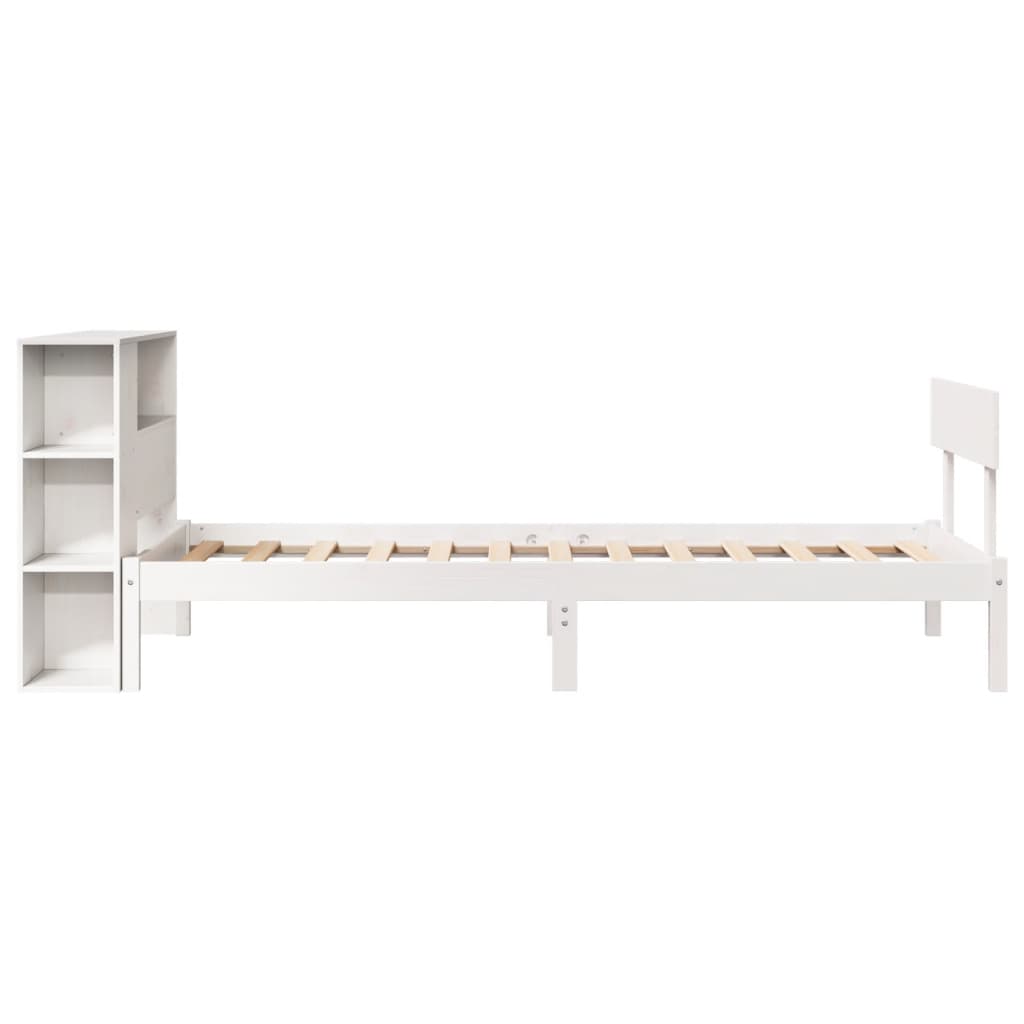 Lit bibliothèque sans matelas blanc 90x190cm bois de pin massif - XIOS