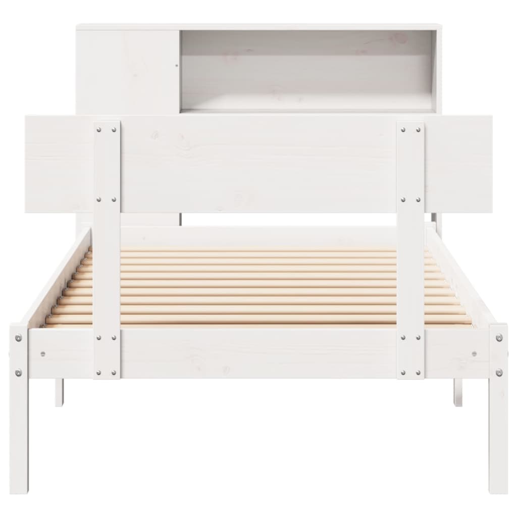 Lit bibliothèque sans matelas blanc 90x200cm bois de pin massif - XIOS