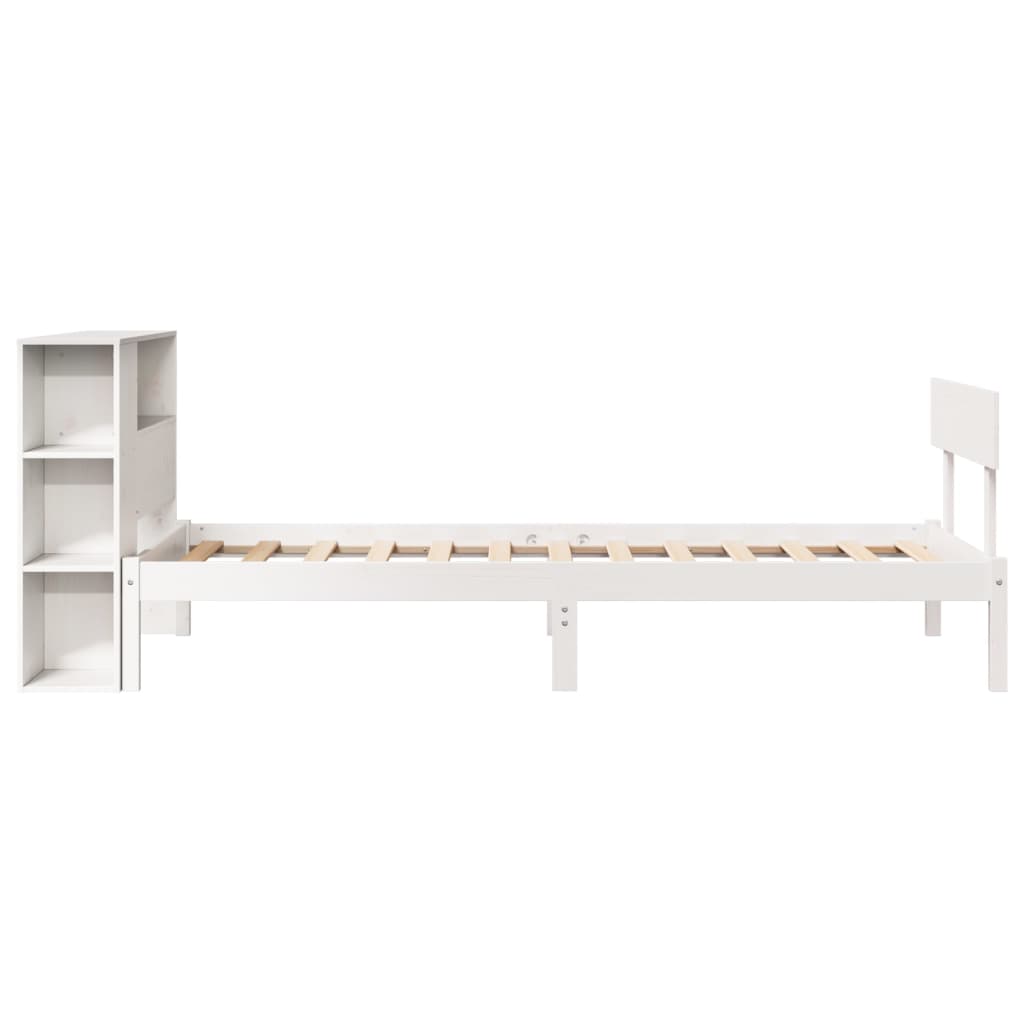 Lit bibliothèque sans matelas blanc 90x200cm bois de pin massif - XIOS