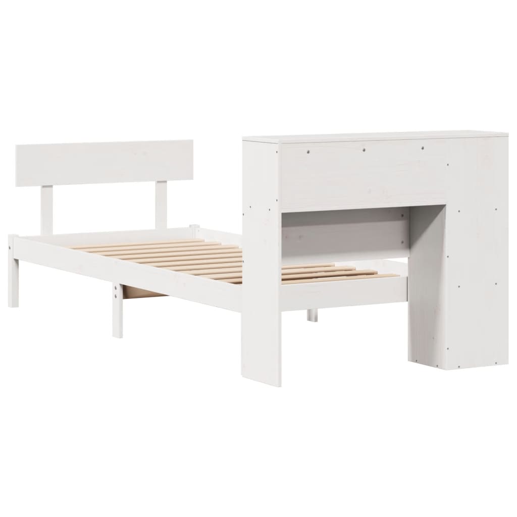 Lit bibliothèque sans matelas blanc 90x200cm bois de pin massif - XIOS