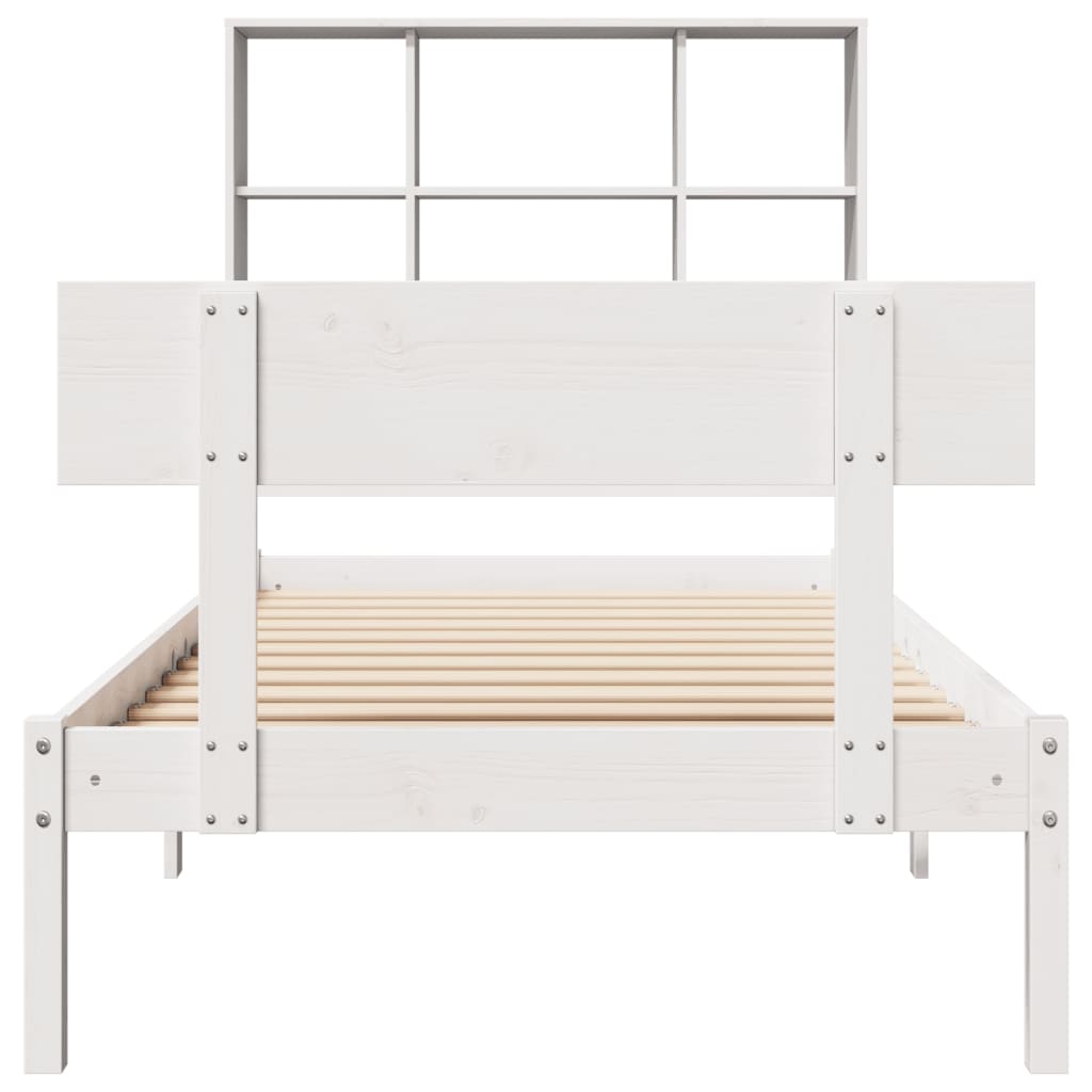 Lit bibliothèque sans matelas blanc 90x190cm bois de pin massif - XIOS