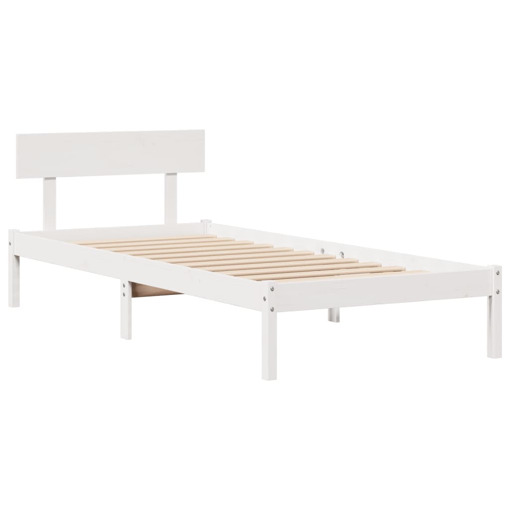 Lit bibliothèque sans matelas blanc 90x190cm bois de pin massif - XIOS