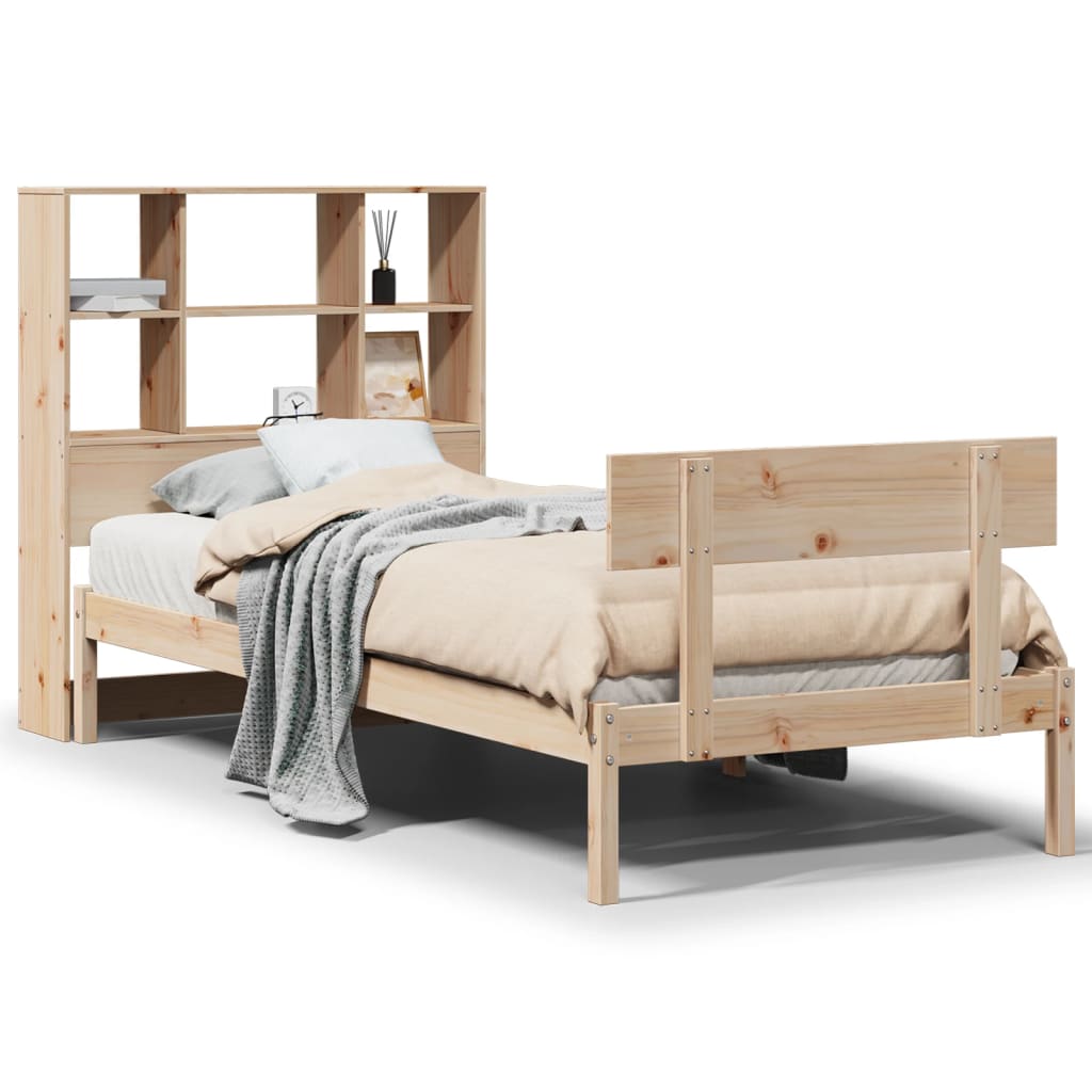 Lit bibliothèque sans matelas 90x200 cm bois de pin massif - XIOS