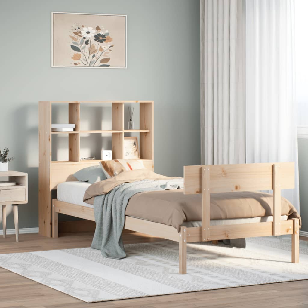 Lit bibliothèque sans matelas 90x200 cm bois de pin massif - XIOS