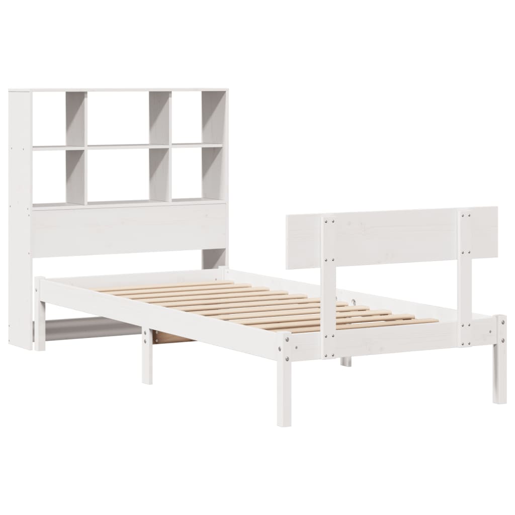 Lit bibliothèque sans matelas blanc 90x200cm bois de pin massif - XIOS
