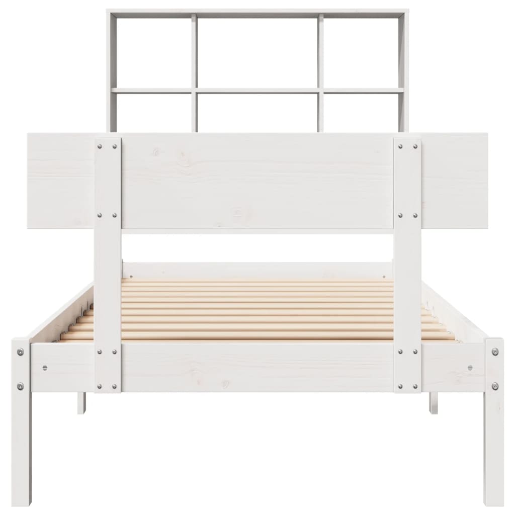 Lit bibliothèque sans matelas blanc 90x200cm bois de pin massif - XIOS