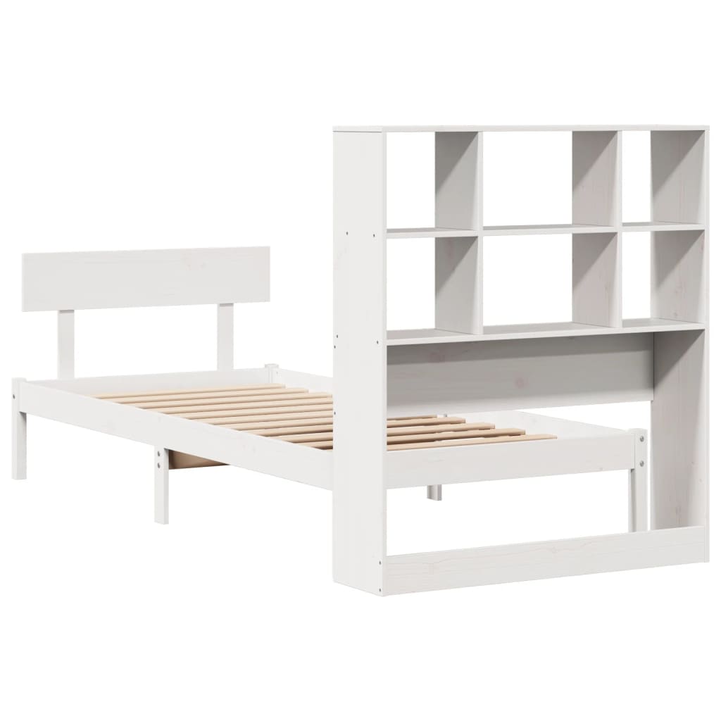 Lit bibliothèque sans matelas blanc 90x200cm bois de pin massif - XIOS