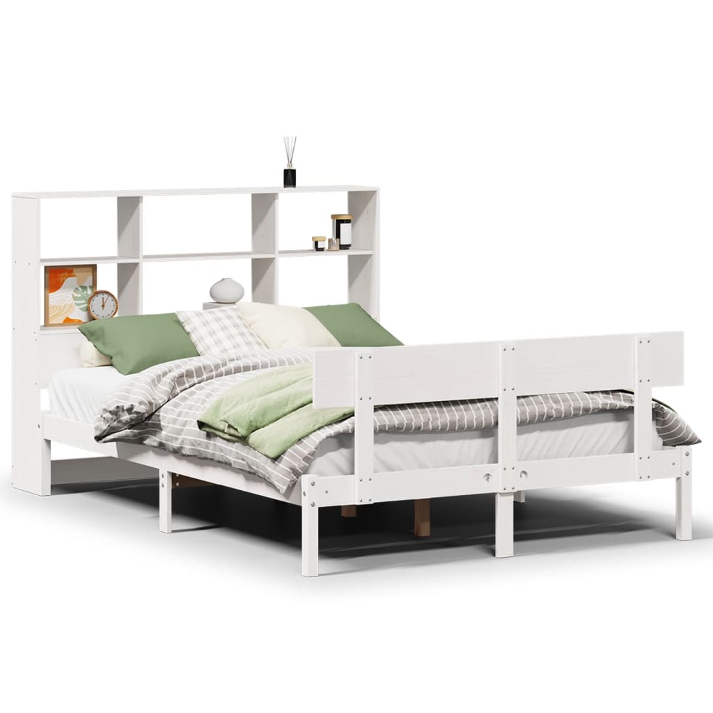 Lit bibliothèque sans matelas blanc 160x200 cm bois pin massif - XIOS