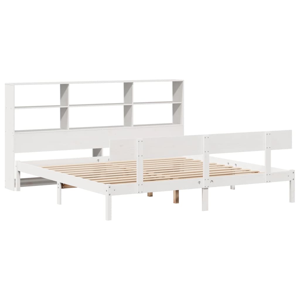 Lit bibliothèque sans matelas blanc 180x200 cm bois pin massif