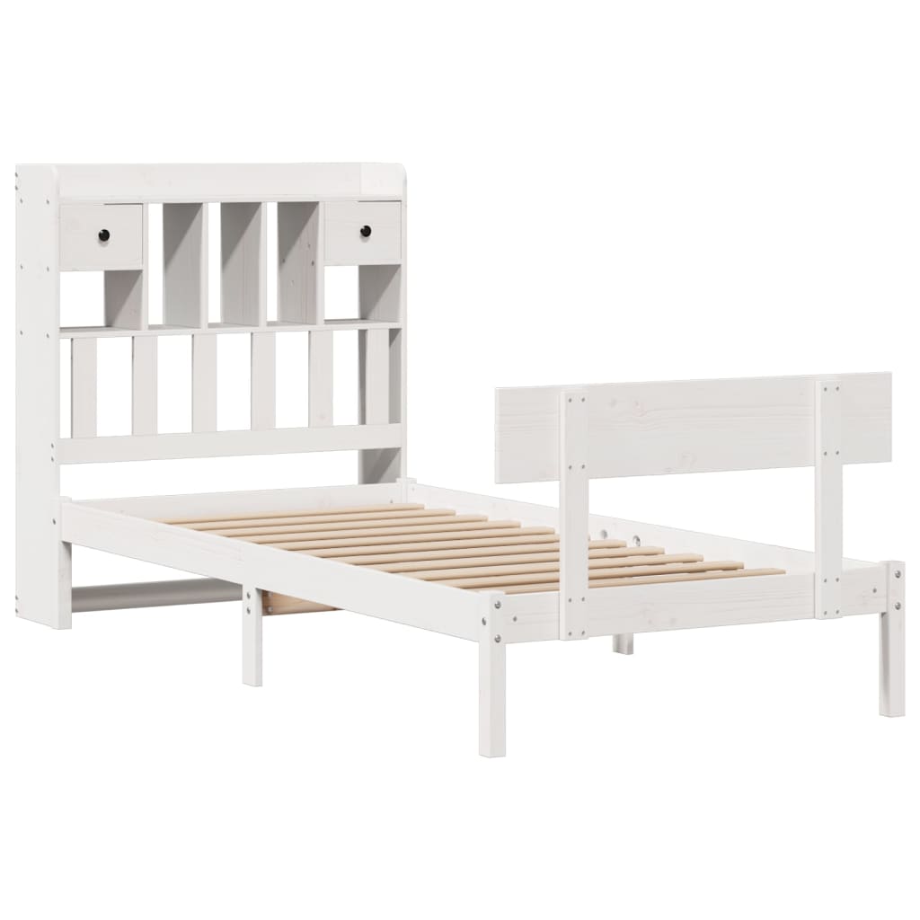Lit bibliothèque sans matelas blanc 75x190cm bois de pin massif - XIOS