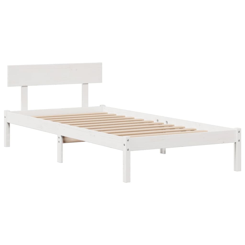 Lit bibliothèque sans matelas blanc 75x190cm bois de pin massif - XIOS