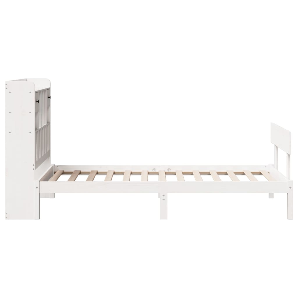 Lit bibliothèque sans matelas blanc 75x190cm bois de pin massif - XIOS
