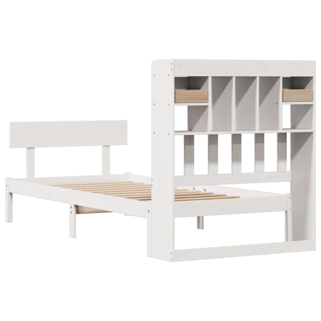 Lit bibliothèque sans matelas blanc 75x190cm bois de pin massif - XIOS
