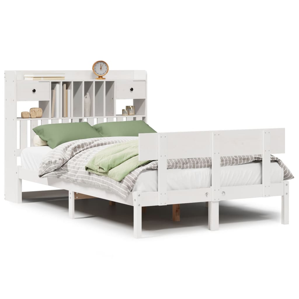 Lit bibliothèque sans matelas blanc 135x190 cm bois pin massif - XIOS