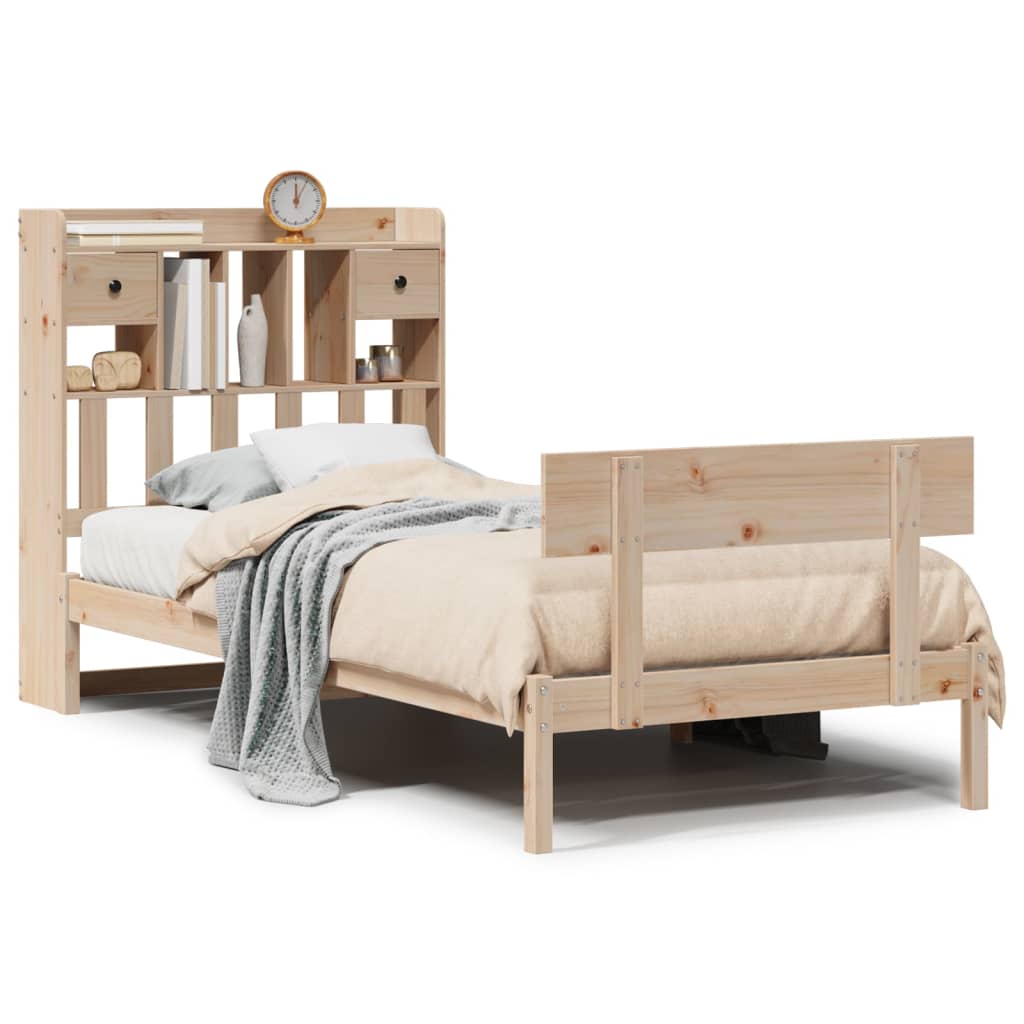 Lit bibliothèque sans matelas 90x200 cm bois de pin massif - XIOS