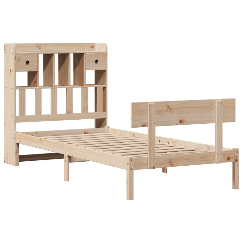 Lit bibliothèque sans matelas 90x200 cm bois de pin massif - XIOS