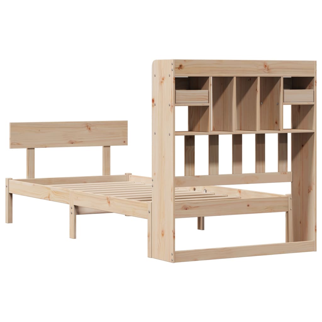 Lit bibliothèque sans matelas 90x200 cm bois de pin massif - XIOS
