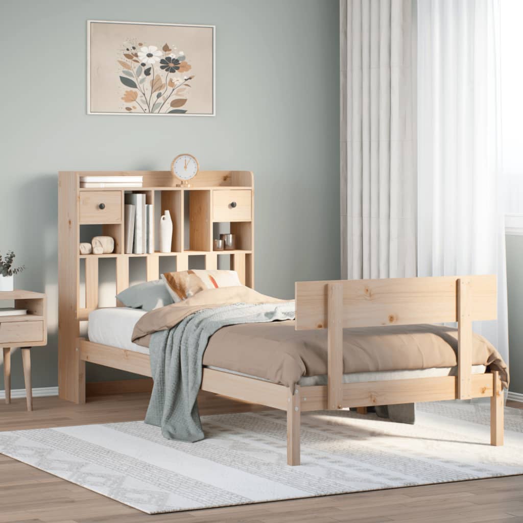 Lit bibliothèque sans matelas 90x200 cm bois de pin massif - XIOS