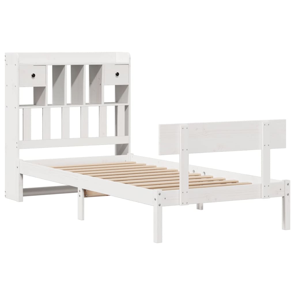 Lit bibliothèque sans matelas blanc 90x200cm bois de pin massif - XIOS